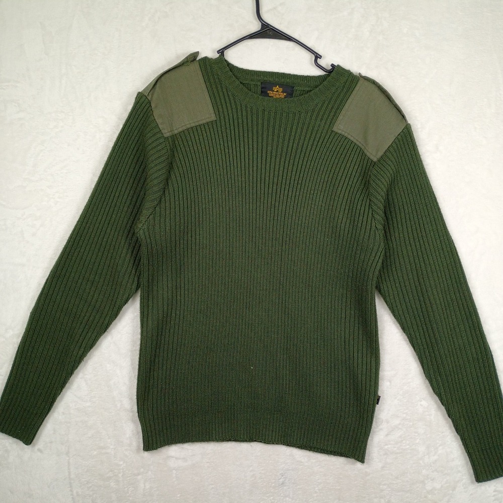 Alpha Industries Commando Sweater Mens M Green Ribbed Knit Military Army Gorp - Picture 2 of 7
